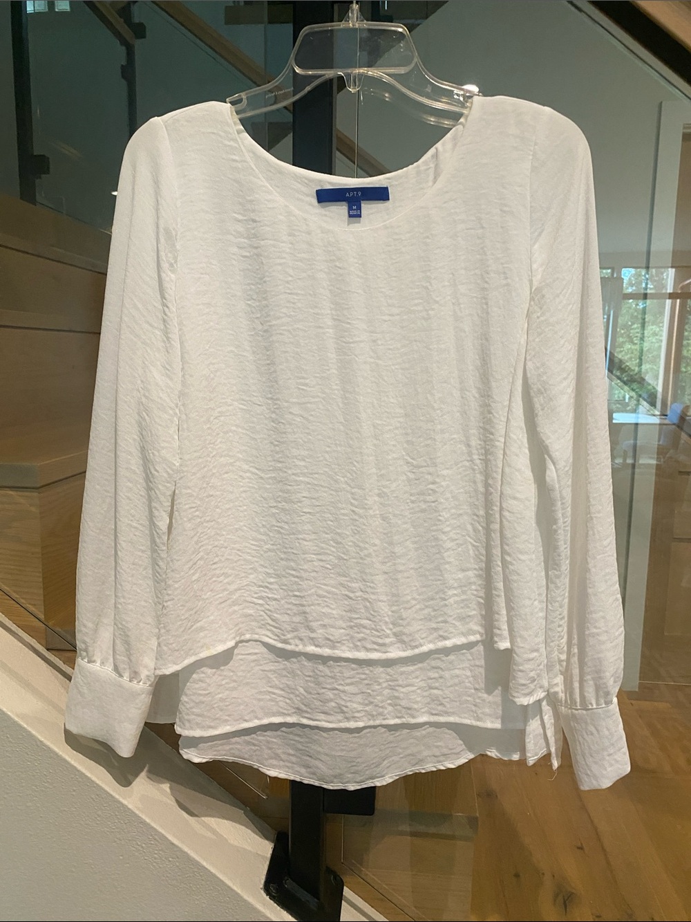 Apt. 9 White Layered Textured Long-Sleeve Blouse